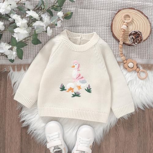 Newborn Baby Toddler Boy Girl Sweater Cute Duck Embroidery Long Sleeve Pullover Knit Tops Fall Winter Kids Warm Outfit2