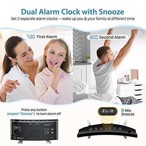 PICTEK Projection Digital Clock Radio for Bedrooms Ceiling with USB Phone Charger, 5'' Large Curved LED Display, 6 Dimmer, Dual Alarms with 4 Sounds, Snooze, 1.white - Thumbnail 5