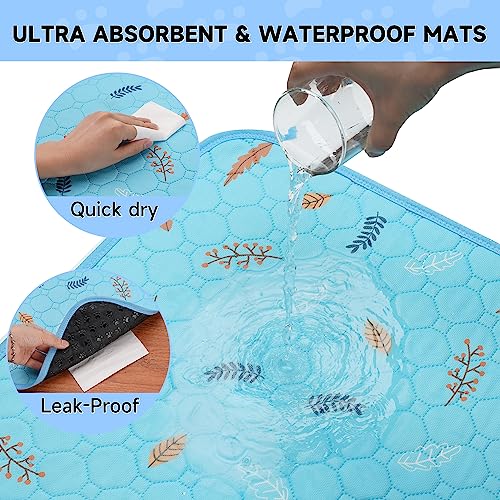 Image of Sunheir Washable Pee Pads for Dogs Large 48 inch x 48 inch 2-Pack Reusable Puppy Pads Pet Training Pads, Absorb Dog Mats, Whelping Pad, Non-Slip Protects Against Urine Leakage (Leaves - Sky Blue, 48x48)