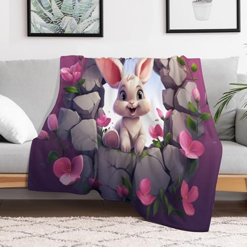 Manta suave de forro polar con estampado de conejo para sofa 3