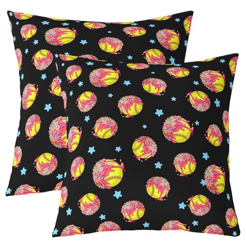 jejeloiu Baseball Throw Pillow Covers Set of 2 Pink Ice Cream Drip Decorative Pillowcase Star Print Cushion Covers for Sofa Couch Bed Ball Games Cushion Case Baseball Gaming Home Decor 22 x 22-Inch