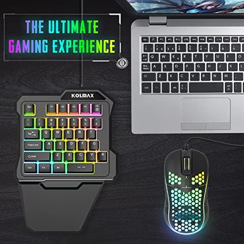 KOLMAX K35 One Handed Gaming Keyboard and Mouse Combo,RGB Backlit 35 Keys Portable Mini Gaming Keypad with Ergonomic Wrist Rest,USB Wired Gaming Mouse with Game Controller for PC Gamer