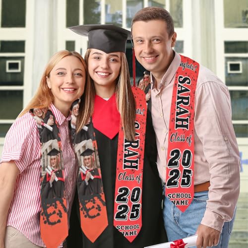 Personalized Graduation Stoles with Picture Text Grad Name and School Name Two-Sided, Stole Class of 20254