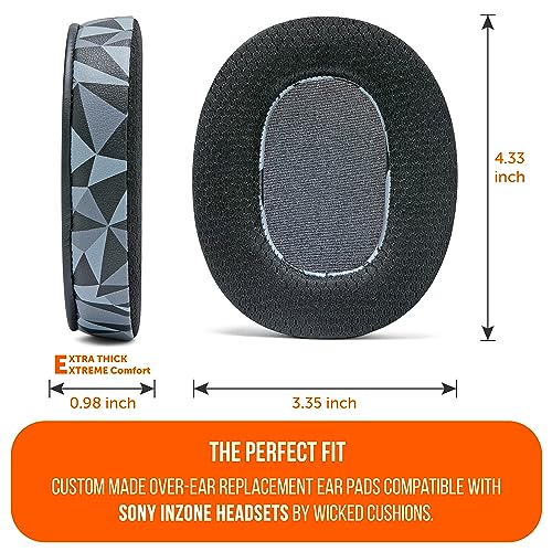 Almohadillas para auriculares WC Freeze Inzone con gel refrigerante para Sony Inzone H9 y H7 | Hechas por Wicked Cushions | Mayor comodidad, durabilidad, grosor y aislamiento acústico para juegos épicos | Gris Geo miniatura 5