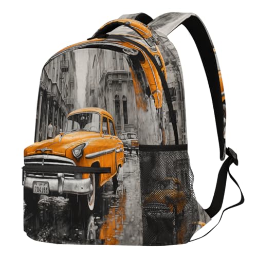 Sac à dos d'école et de voyage avec motif voiture ancienne pour ordinateur portable
