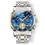 OLEVS-chronograph-Mens-Stainless-Steel-Watch-Blue-Dial-Silver-Colored-Strap