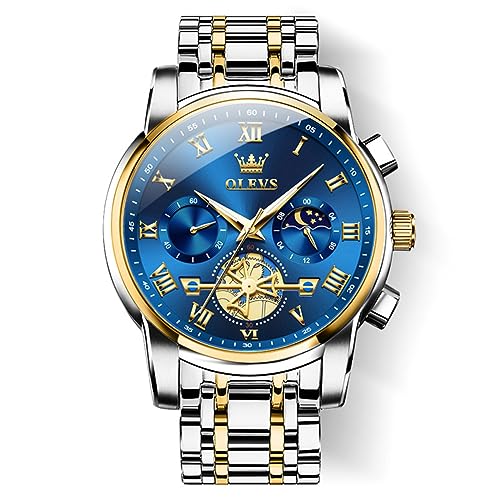 OLEVS-chronograph-Mens-Stainless-Steel-Watch-Blue-Dial-Silver-Colored-Strap