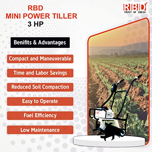 Image of RBD 3HP 2-Stroke AIR Cooled Petrol Mini Tiller Cultivator - Heavy Duty Power Weeder for Agriculture Farming, Soil for Plants Home Garden, Vegetable Garden & Crop with High Strength Steel Blades
