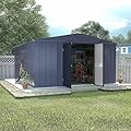 VEIKOU 10' x 12' Storage Shed, Outdoor Shed with Thickened Galvanized Steel, Lockable Doors, Air Vents, Outdoor Storage Shed for Lawn Patio Backyard, Grey