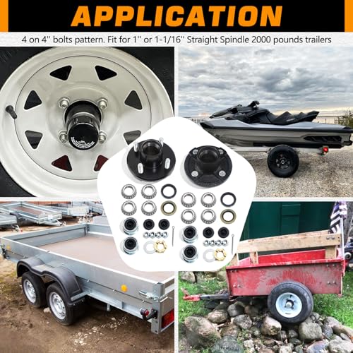 GREPSPUD 1Pair 4 on 4'' Trailer Hub Kit for 2000lbs 1'' or 1-1/16'' Straight Spindle, 4x4'' Trailers Idler Hubs Kits Fit 1'' & 1-1/16'' Axle, 4 Bolts Trailer Hub Set with Castle Nuts & Metal Washers by GREPSPUD - Image 7