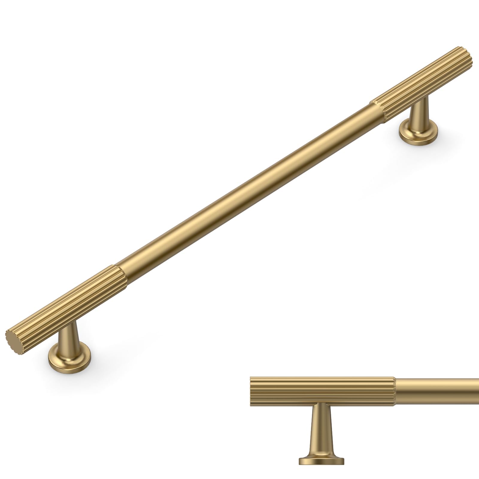 Amerdeco 5 Pack Brushed Gold Cabinet Pulls 6.3 Inch(160mm) Hole Centers Kitchen Cabinet Handles Solid Zinc Alloy Cabinet Hardware Drawer Pulls AM020