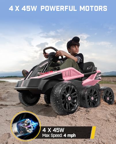 FanttikRide X7 Classic 12V Ride on Toys for Big Kids, 6 Wheels UTV, 4x45W 4MPH Powerful Electric Car, 4-Wheel Drive, Parent Remote, 4 Shock Absorbers, Perfect Choice for Ages 3 and Up, Light Pink