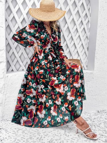Image of Sister Amy Women's Boho Floral Print Square Neck Beach Party Flowy Ruffle Midi Dress