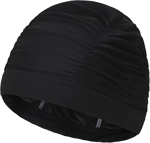 Miniatura 6 de Gorro de natación grande para mujer, de pelo largo, gorro de natación, de nailon elástico de gran tamaño, con pliegues elegantes