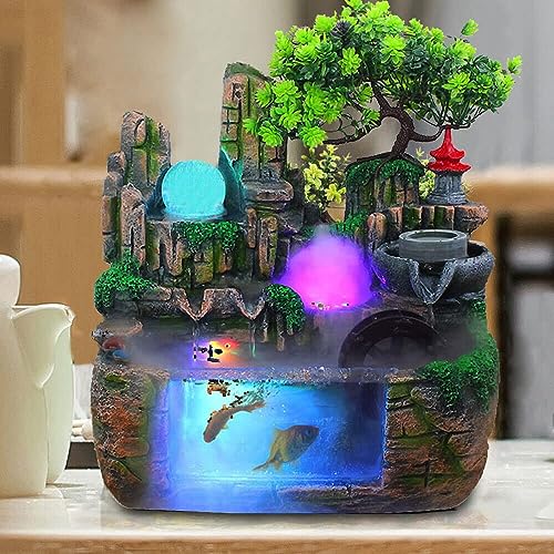 HINOPY Zimmerbrunnen mit LED Beleuchtung, Steingarten Wasserbrunnen Desktop Tisch Fengshui Lampe Zimmerbrunnen Wasserfall Büro Haus Dekorieren HINOPY Zimmerbrunnen mit LED Beleuchtung, Steingarten Wasserbrunnen Desktop Tisch Fengshui Lampe Zimmerbrunnen Wasserfall Büro Haus Dekorieren