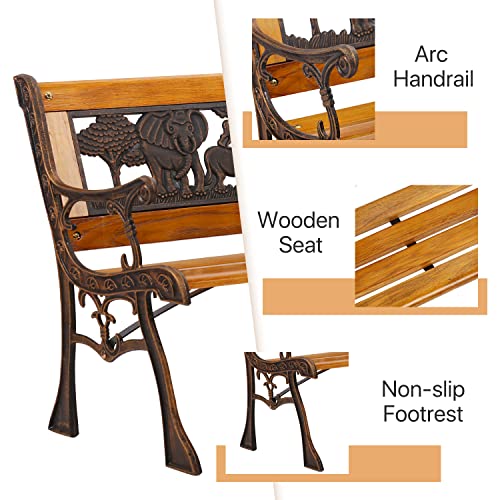 Dkelincs Garden Bench Outdoor For Kids, Metal And Wood Benches Clearance Durable Small Patio Porch Park Benches For Children, Bronze #TOP1