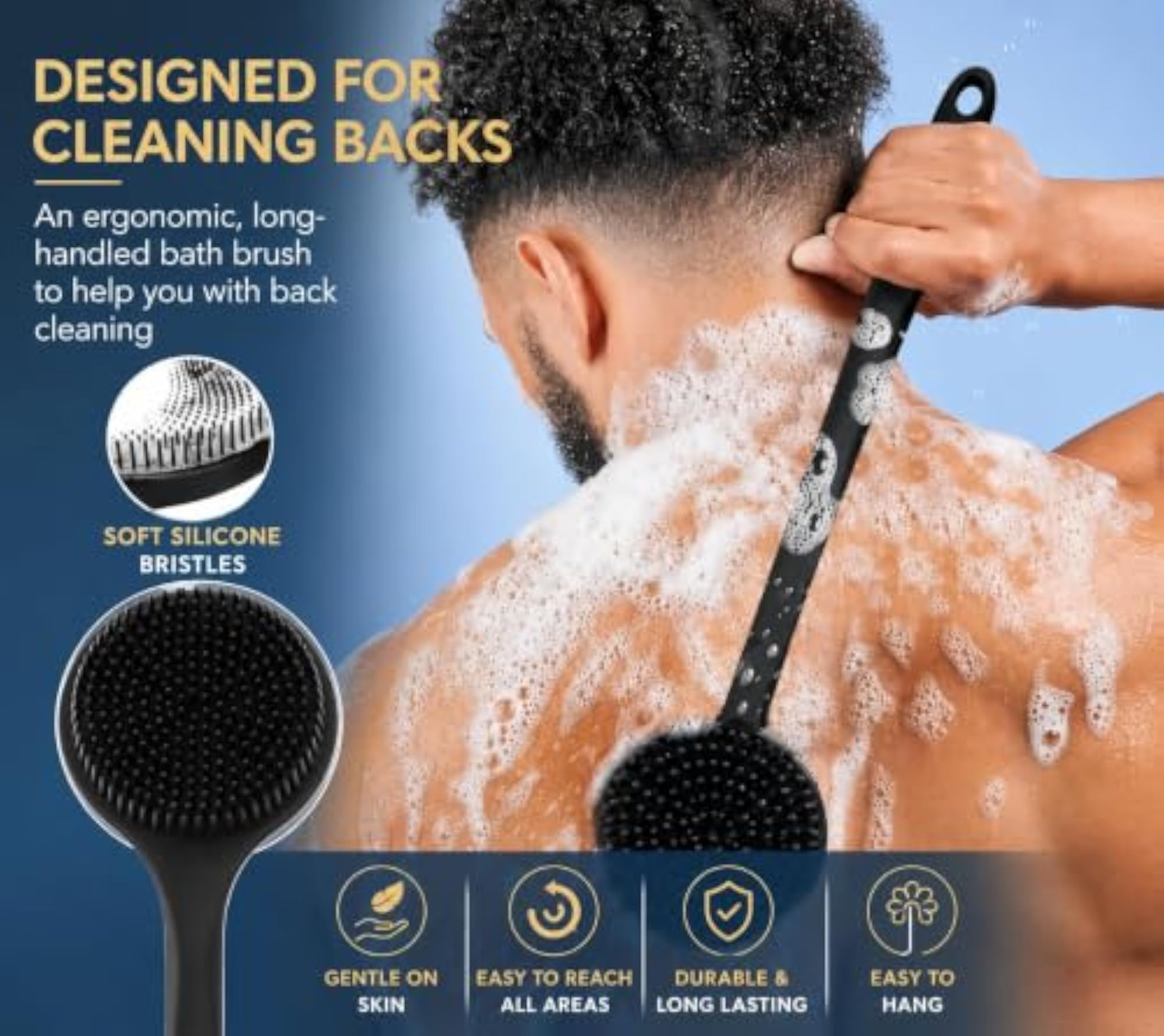 Long Handle Bath Body Brush for Men & Women