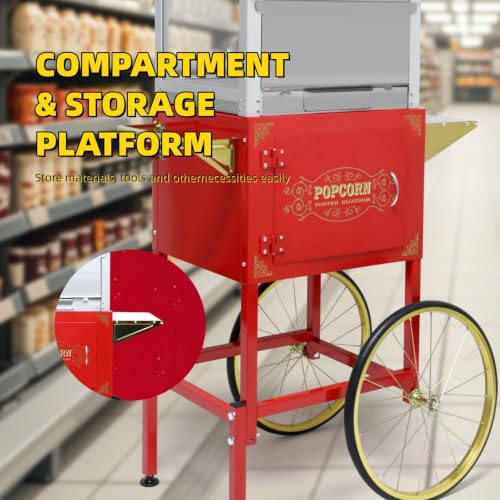 Image of Popcorn Machine with Cart, 20 Oz Kettle, Vintage Popcorn Maker with Storage Cabinet Scoop, Oil Spoon & 3-Switch Control, Movie Theater Style Popper for Commercial Home, Red