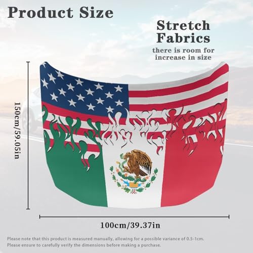 Image of Hood Cover Protector for Car, Stretchable Auto Hood Wrap Blankets, USA and Mexico Flag Design, Waterproof Automotive Accessories for SUV Sedans Trucks (59x39 inches)