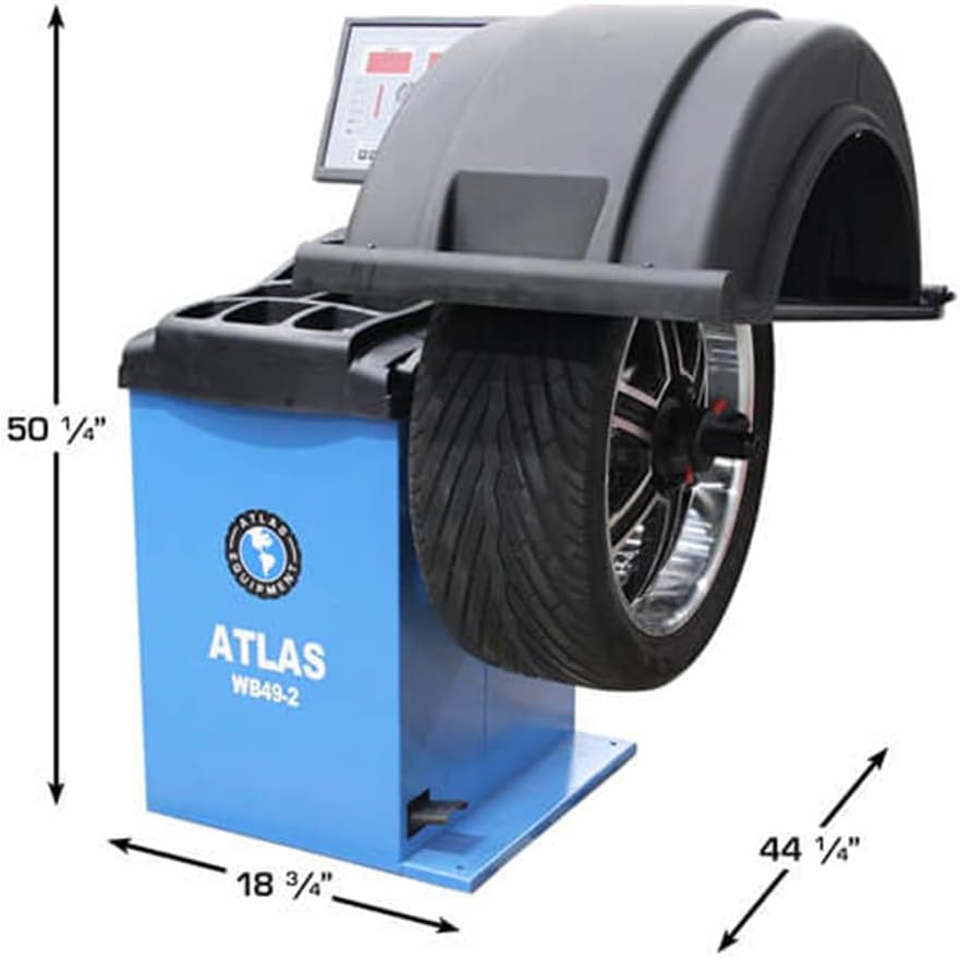ATLAS Automotive Equipment WB49-2 Wheel Balancer, Automatic 2D Entry, Raised LED, Split-Weight, Self-Diagnosing, Handles 32-Inch Wheels, 150 lbs., Static/Dynamic, Tool Set, Quick Nut