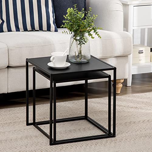 Miniatura 9 de Homcom Juego De 2 Mesas Nido, Mesas De Centro Para Salón Cuadradas, Material De Acero, Para Dormitorio Y Oficina, Grande 40 Cm, Pequeña 35 Cm, Negro