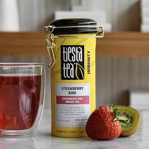 Image of Tiesta Tea - Strawberry Kiwi Herbal Tea, Loose Leaf, Strawberry Hibiscus Kiwi Fruit Tea, Premium Caffeine-Free Herbal Blend, Make Hot or Iced & Up to 50 Cups, 5 oz Refillable Tin