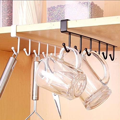 1PCS Tea Cup Mug Holder Under Shelf Cup Hanger Drying Rack 6 Hooks Towel Holder Cabinet Organizer Black