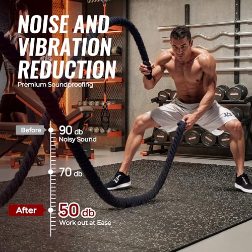 Image of SUPERJARE 0.79'' Extra-Thick Exercise Equipment Mats, 36 Pcs 144 Sq Ft Rubber Top Floor Tiles with High Density EVA Foam, Interlocking Gym Flooring for Home Gym, Workout Mat, Black /Grey