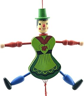 4pcs Pull String Puppet Doll Toys Funny Wooden Pull String Puppet Toy Ornament Hanging Decorations
