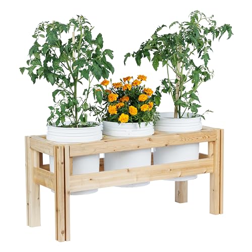 Greenes Fence Three Bucket Elevated Cedar Wood Garden Frame, 43 in. x 16 in. x 20 in. - Made in USA with North American Cedar