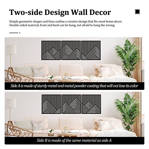 Winusd Large Mountain Metal Wall Art - Set Of 3 Native Metal Wall Decor-Thickened Geometric Metal Wall Art- Frame Farmhouse Wall Decor-Large Minimalist Black Wall Art (70In) #TOP2