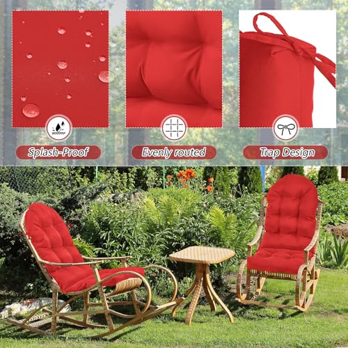 Image of Geelin 2 Pcs Outdoor Patio Chair Cushion Thick High Back Adirondack Chair Cushion Tufted Weather & Fade Resistant Anti-Slip Outside Rocking Chairs Pads with Ties 44 x 19 x 4 Inch (Red)