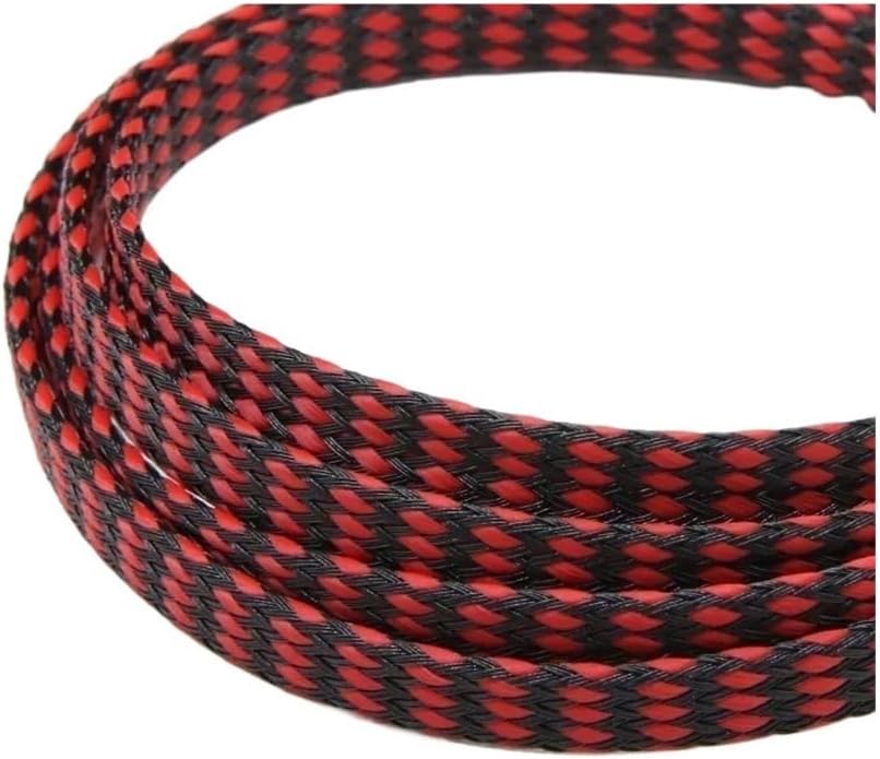 1/3/5/10M Braid Sleeve PP Cotton PET Yarn 4 8 12mm Soft Wire Wrap Insulated Cable Protection Harness Cable Sleeving Sheath(Red Balck,04mm,5 Meters)