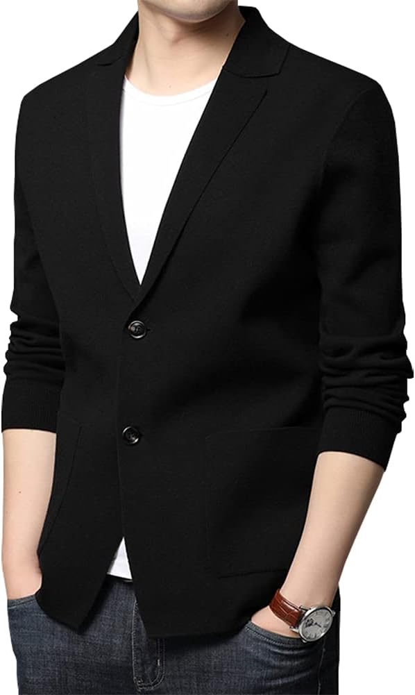 Mens Notched Lapel Cotton Cardigan Sweater Two Button Closure Knitwear - Image 2