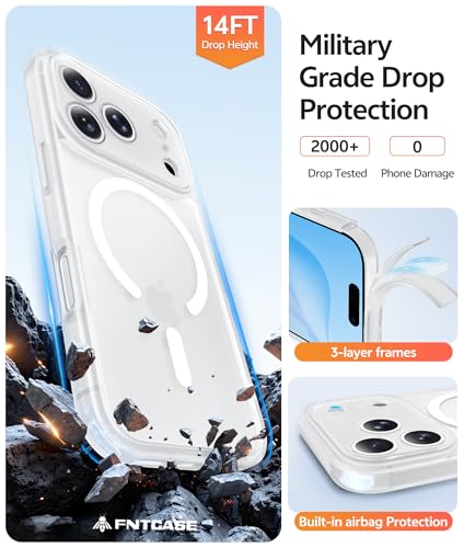 Image of FNTCASE for iPhone 17 Pro Case: [Compatible with Magsafe] Translucent Matte Cases with [Full Camera Protection] [Screen Protector] Military Grade Shockproof Protective Phone Cover - White