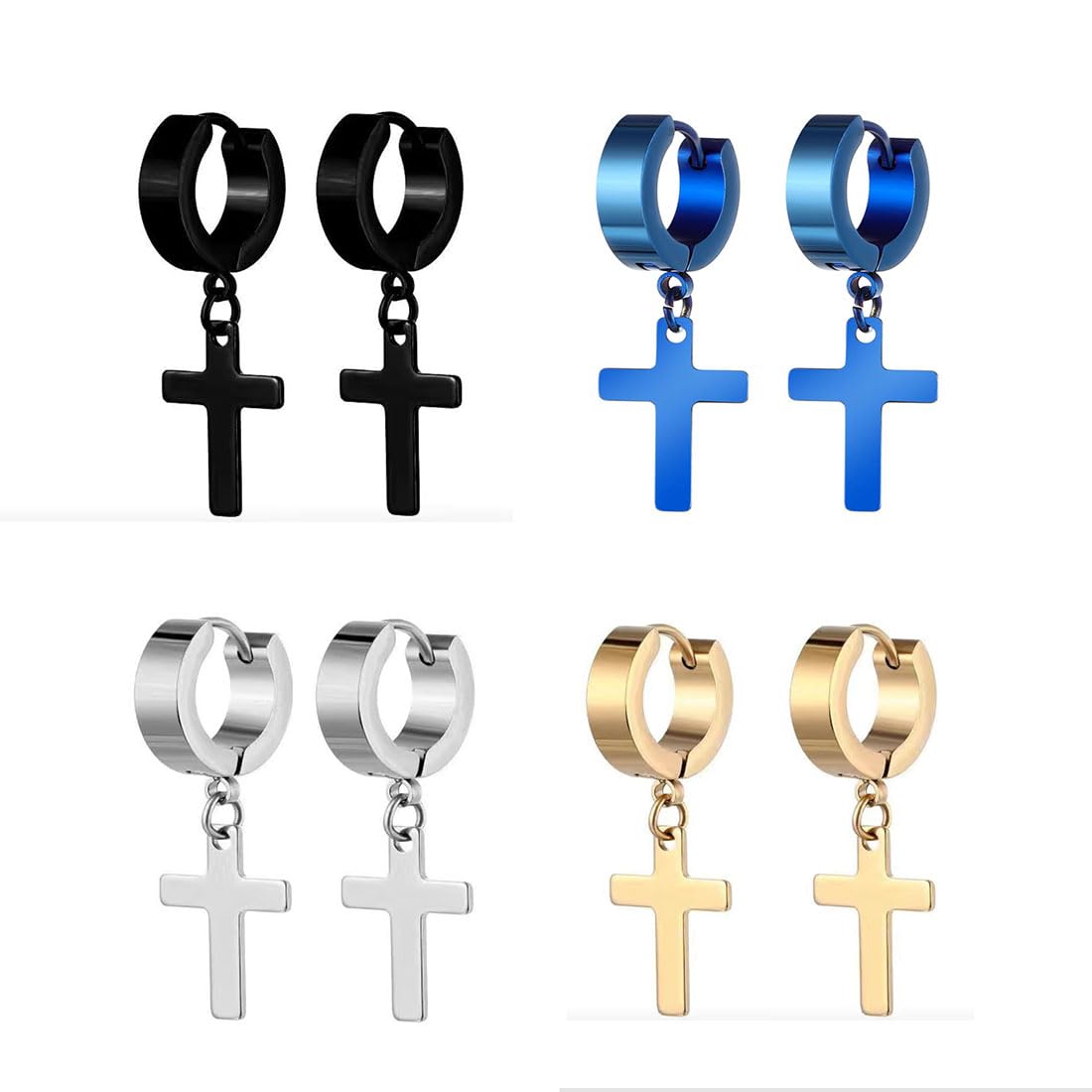 OIDEA[3 Coppie Orecchini Classici per Uomo e Donna con Antica Croce egizia in Acciaio Inossidabile per Uomo e Donna Regalo Perfetto in Nero Oro Argento