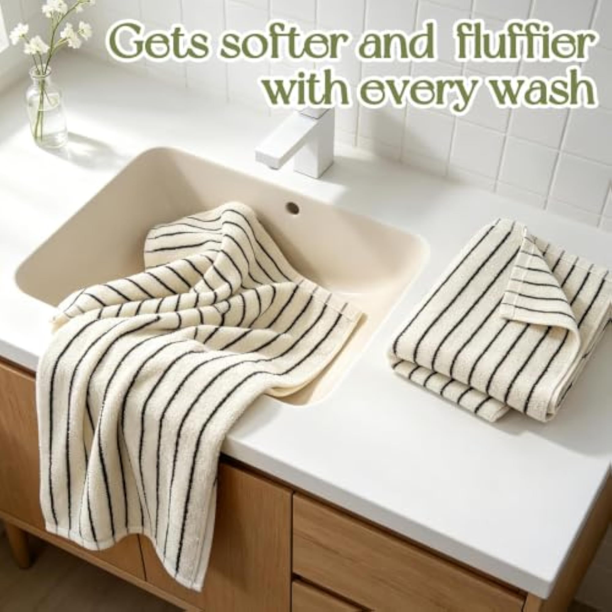Striped Hand Towels for Bathroom, Black and White