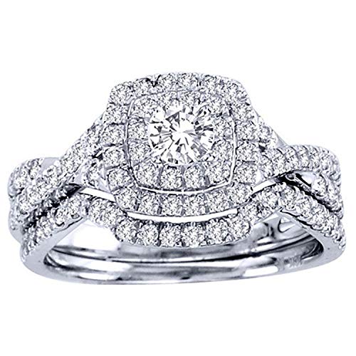 Frances Bridal Set Halo Pave Zirconia CZ Promise Engagement Ring Wedding Band for Women Fashion Jewelry by Ginger Lyne