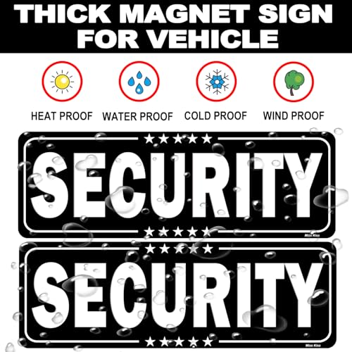 Image of 2 Pack Security Magnet for Car, Large Patrol Car Magnetic Signs, Reflective Security Magnetic Sign for Vehicle Door Guard Professional 15.7 Inch x 5.3 Inch (Black-2 Pack)