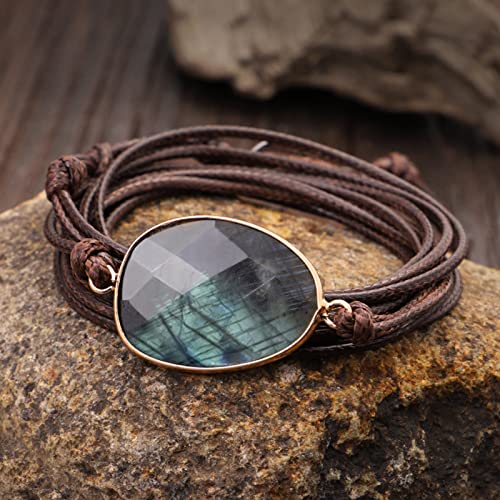 Image of Plumiss Women Boho Handmade Natural Stone Crystal Leather Bead Wrap Bracelets Collection