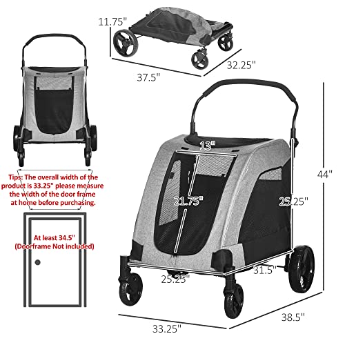 Pawhut Pet Stroller Universal Wheel With Storage Basket Ventilated Foldable Oxford Fabric For Medium Size Dogs, Grey #TOP2