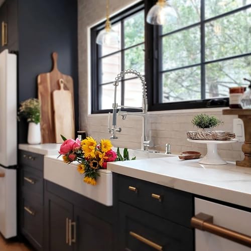 Image of Fapully 4 Hole Kitchen Sink Faucet with Soap Dispenser Brushed Nickel