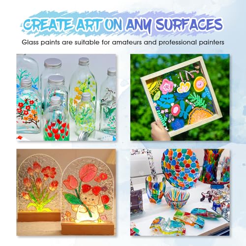Allony Glasmalfarbe, Glasfarbe, ohne Backen, Keramikfarbe, ideal zum Bemalen von Tassen, Keramikvasen und Glas, 6 x 25 ml