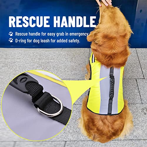 Afr&Rf Dog Life Jacket Inflatable Vest For Swimming With Rescue Handle Superior Buoyancy Dogs Pet Life Jackets,Yellow,L #TOP3