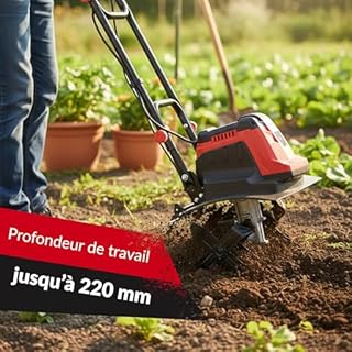LEHMANN Motobineuse électrique, 1800 W, Largeur 45 cm et Profondeur 22 cm de Travail, 24 Lames, Guidon Repliable, Roues de Transport, pour Ameublir et Retourner la Terre Jardin, Rouge/Noir
