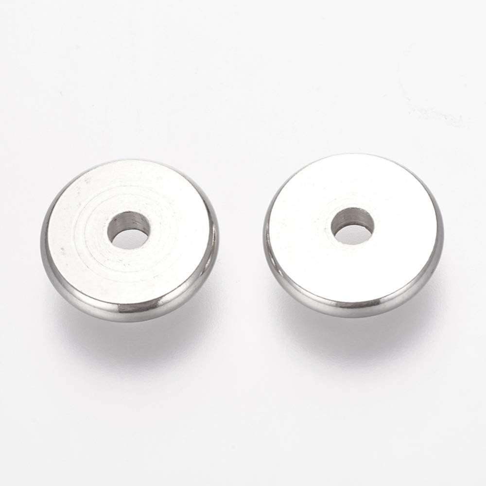 Beadthoven 50pcs 10mm 304 Stainless Steel Rondelle Spacer Beads Flat Round Disc Metal Heishi Spacer Beads for Jewelry Making Bracelet Necklace Earrings DIY Crafts Findings