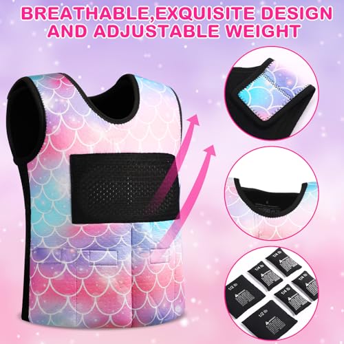 Image of Janmercy Weighted Vest for Kids Ages 2 to 9 Adjustable Neoprene Compression Vest Removable Weights Breathable Comfort Toddler(Mermaid,Small,Tie-dye)