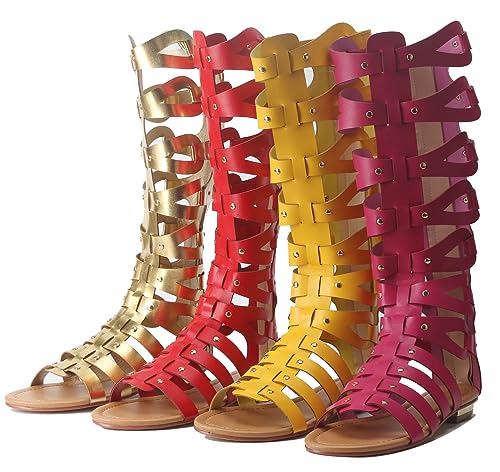 Image of Hanfike Knee High Sandals for Women Gladiator Cut Out Summer Roman Boots