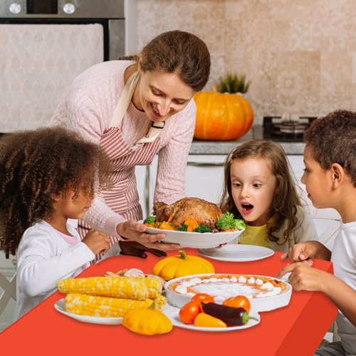 Image of 12 Pcs Plastic Tablecloths, Disposable Rectangle Autumn Table Cover 54 x 108 Inch Waterproof Table Covers for Fall Harvest Thanksgiving Day Harvest Birthday Birthday Baby Shower Party Decorations