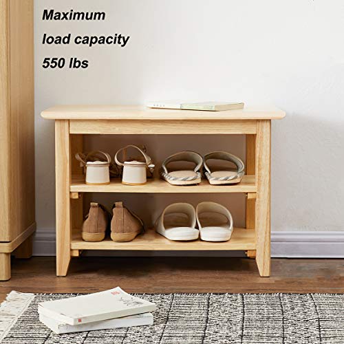 XKZG Storage Bench Wooden Shoe Bench Simple Style Wood Entryway Bench Shoe Rack (Natural,23.6")